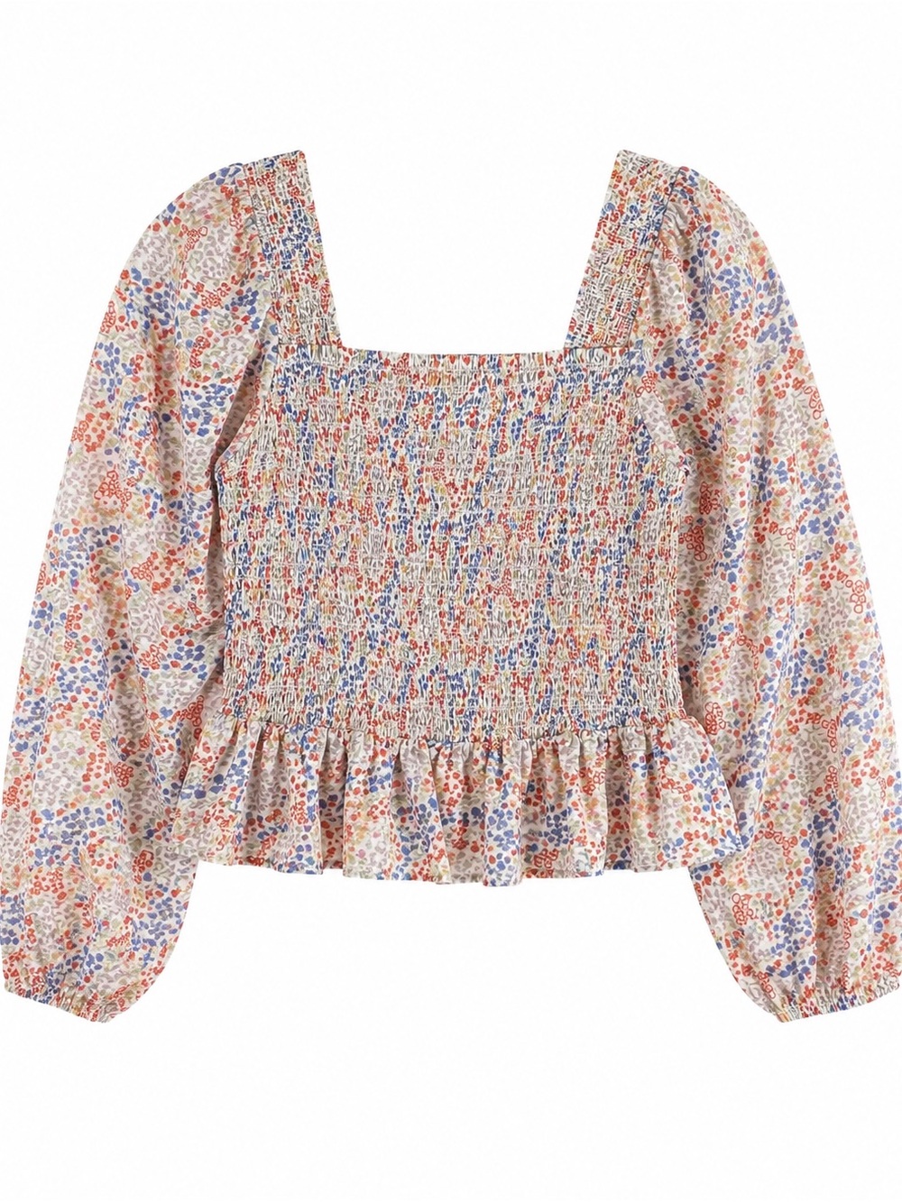 Smocked Square-Neck Floral Peasant Top - Multi Floral